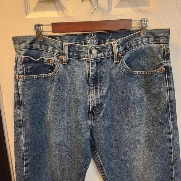 Levi's 505 Regular Straight Leg Denim Jeans - Classic Blue- worn look-36x32 - Picture 2 of 8